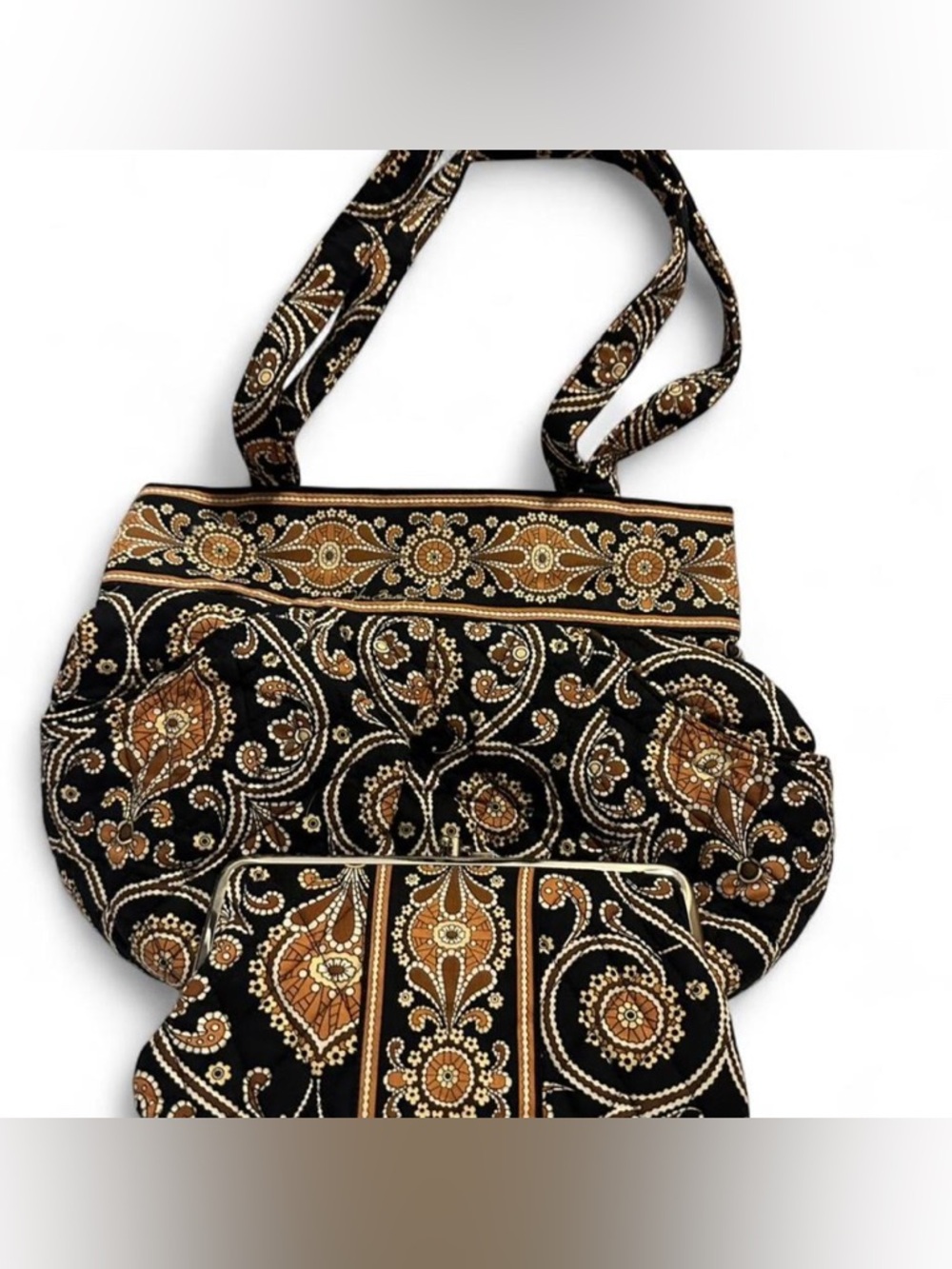 Vera Bradley Morgan Shoulder Bag + Clutch Caffe Latte Retired 2008 Quilted Set